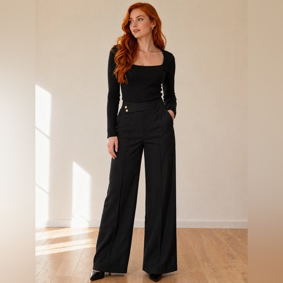 MOTF Pants - NWT MOTF Black High-Rise Wide-Leg Trousers
